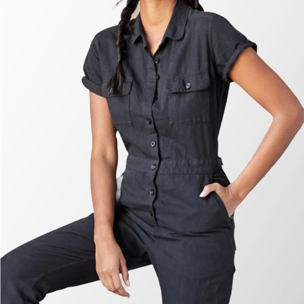 Outerknown Black Button-Up Jumpsuit